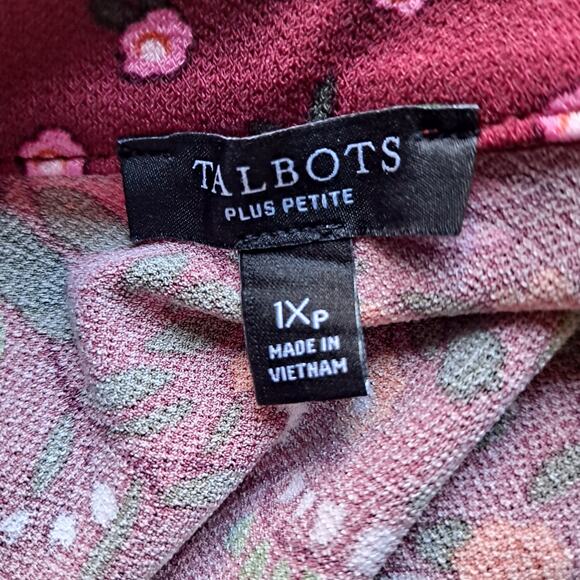 Talbots Petite Fruits Flowers Tie Waist Fit Flare Dress Burgundy Womens Size 1XP - Picture 9 of 10